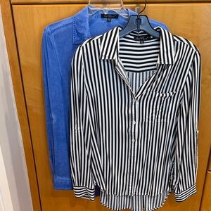 2 Velvet Heart Black and White Striped Button-Up Blouse